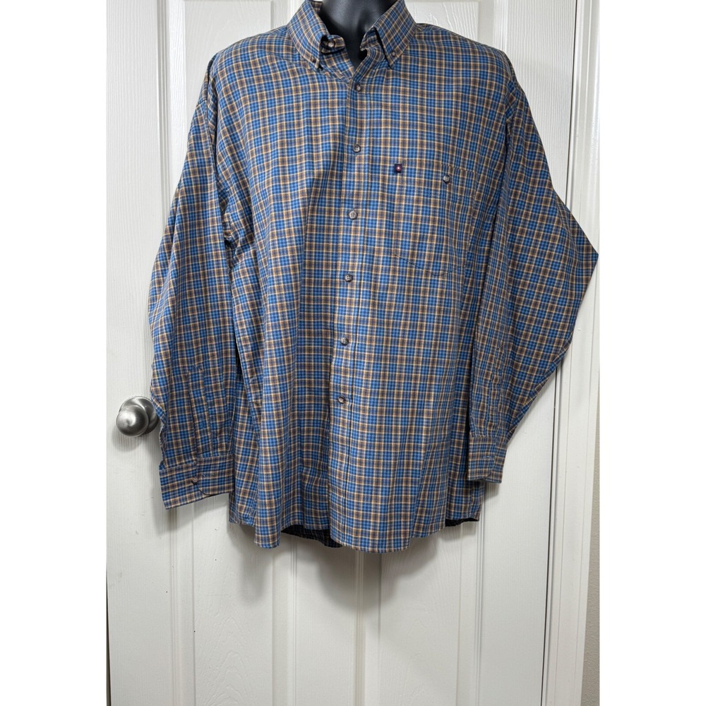 Panhandle Slim Men's L Plaid Button Up Long Sleeve Western Shirt Blue/Yellow
